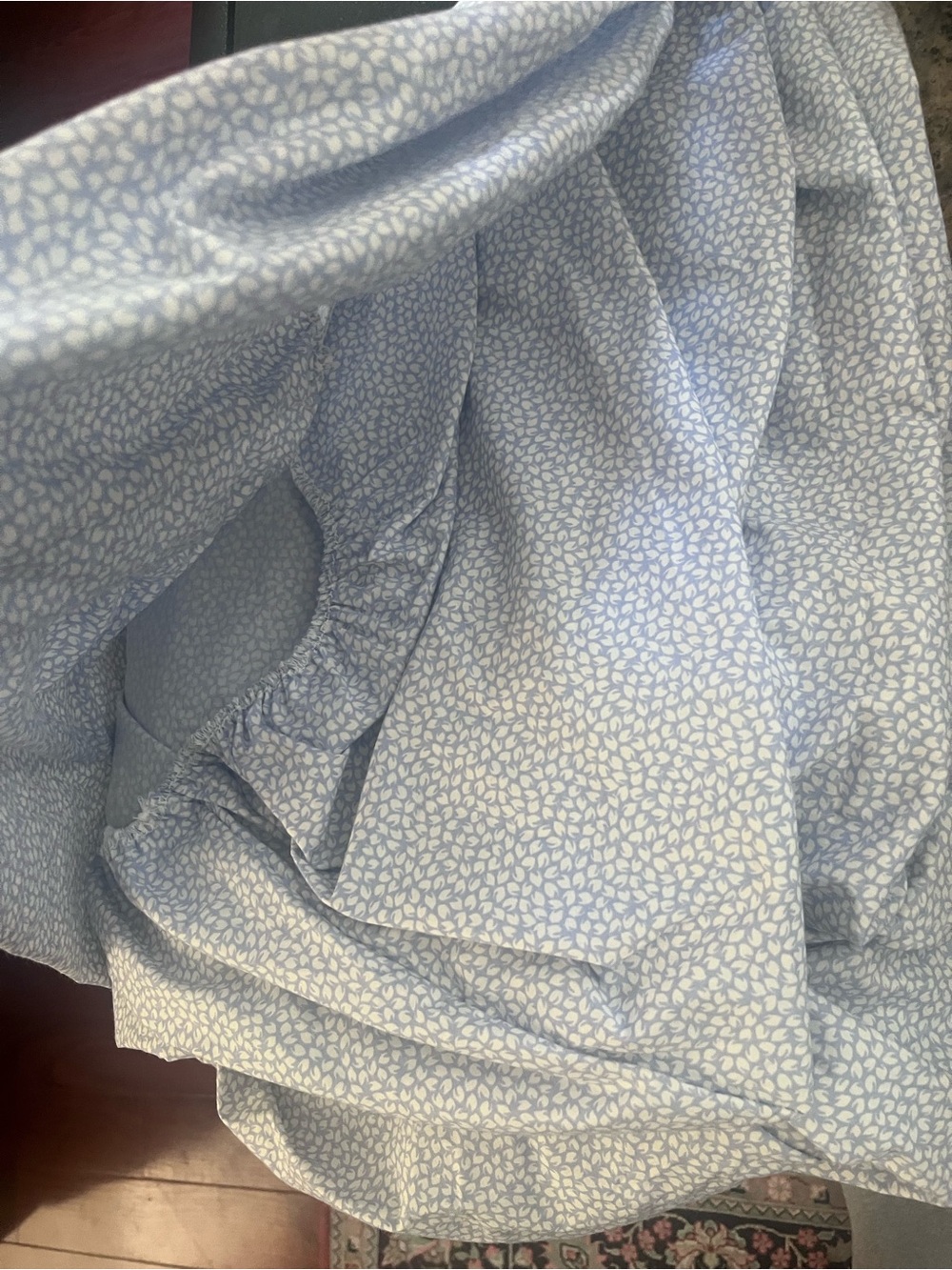 Laura Ashley Blue and White Leaf-Print Queen fitted sheet